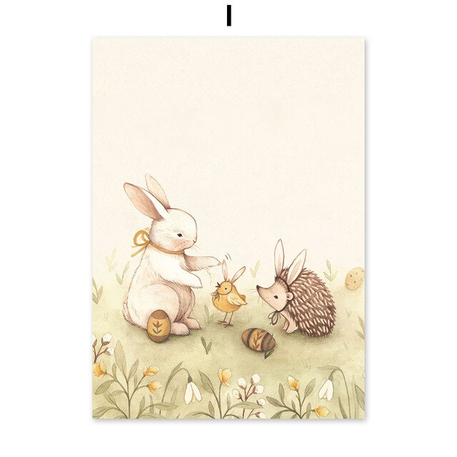 Hug Rabbit Fox Squirrel Hedgehog Wall Art