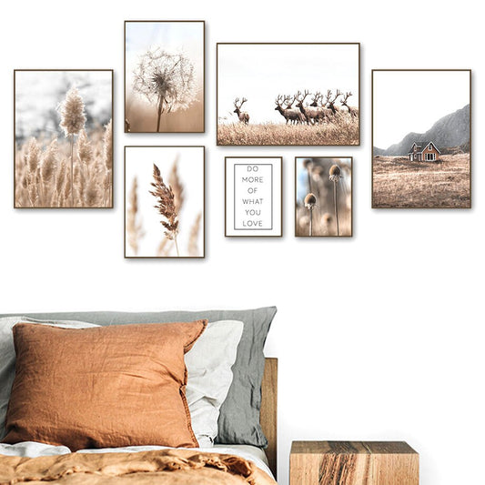 House Deer Dandelion Dead Grass Plant Wall Art