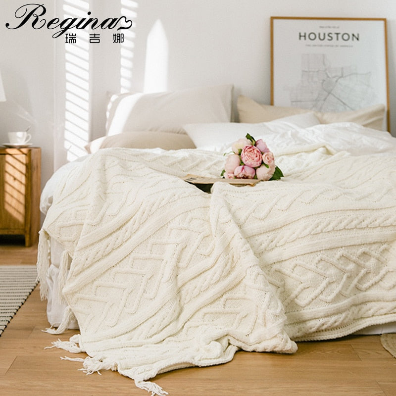 Brand Chenille Knitted Blanket Heart Twist