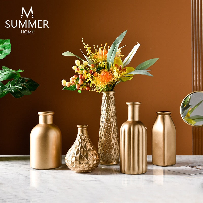 Modern Golden Glass Vase Light Luxury