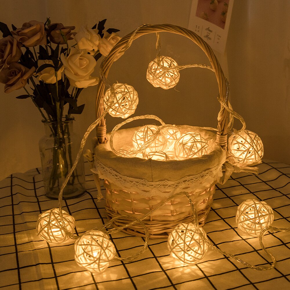 Led Rattan Balls Fairy String Decorative Lights