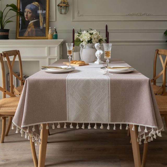 Cotton Geometric Jacquard Fabric Tablecloth Linen