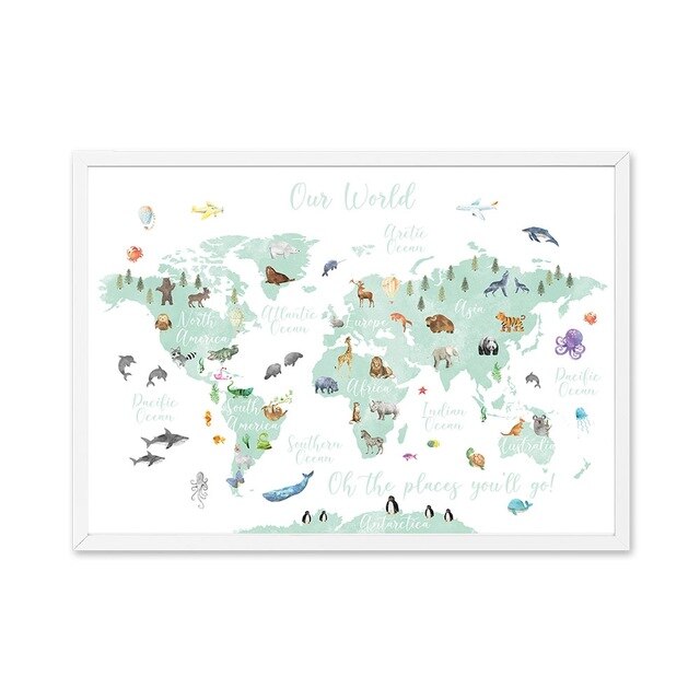 Educational Animal World Map Wall Art