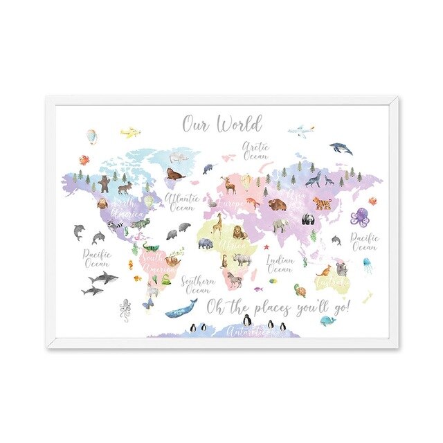 Educational Animal World Map Wall Art