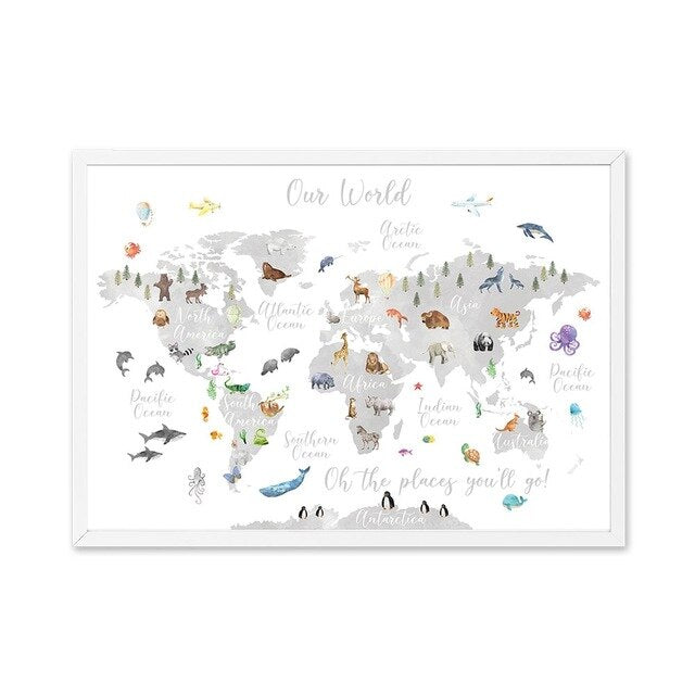 Educational Animal World Map Wall Art