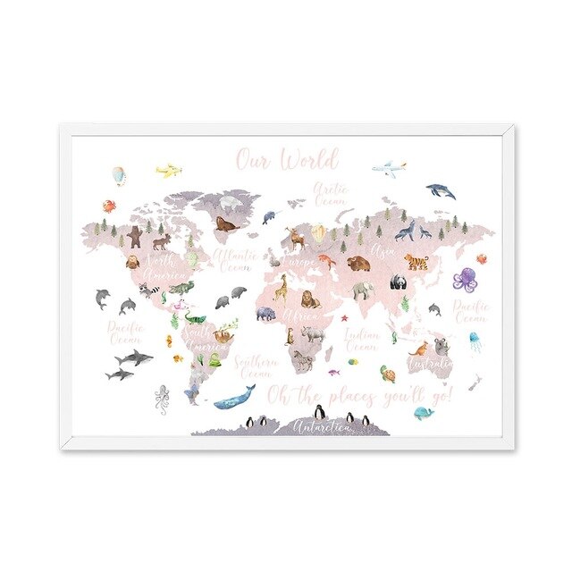 Educational Animal World Map Wall Art