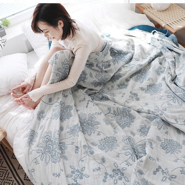 Flower Cozy Muslin Cotton Twin Queen Throw Blanket