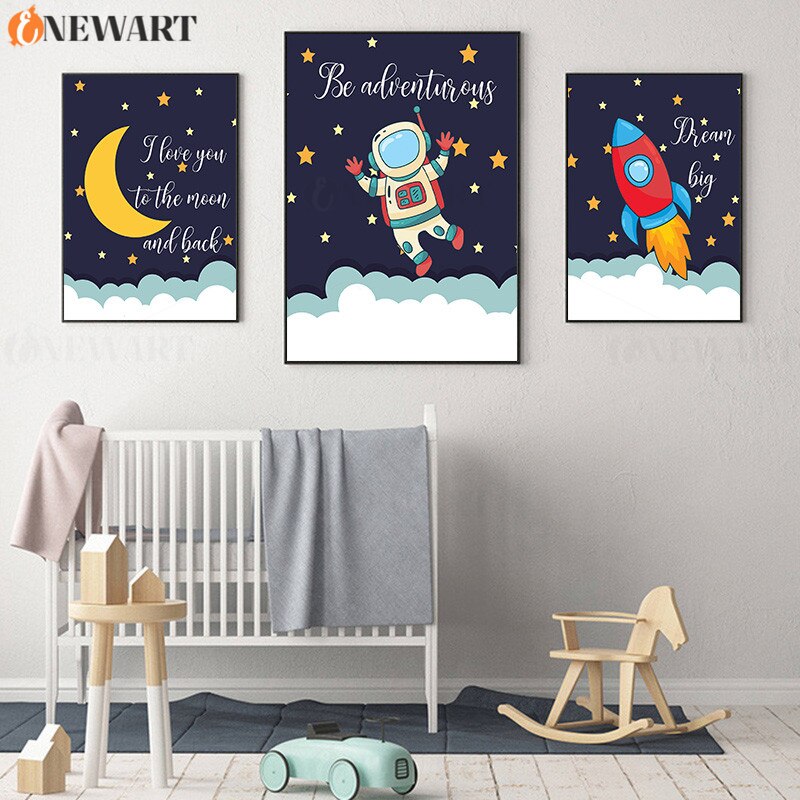 Cartoon Astronaut Space Rocket Picture for Boy Girl Room