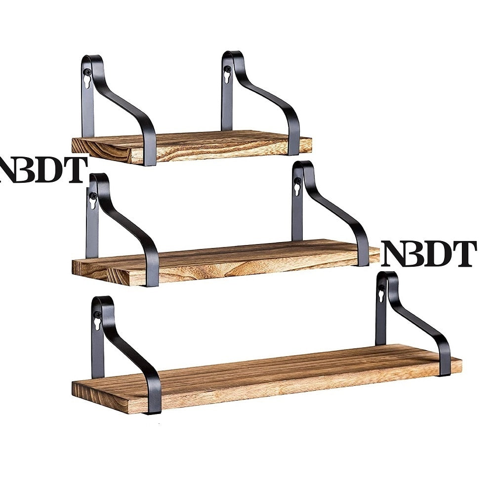 1 Set of 3 Wall Floating Wooden Shelf