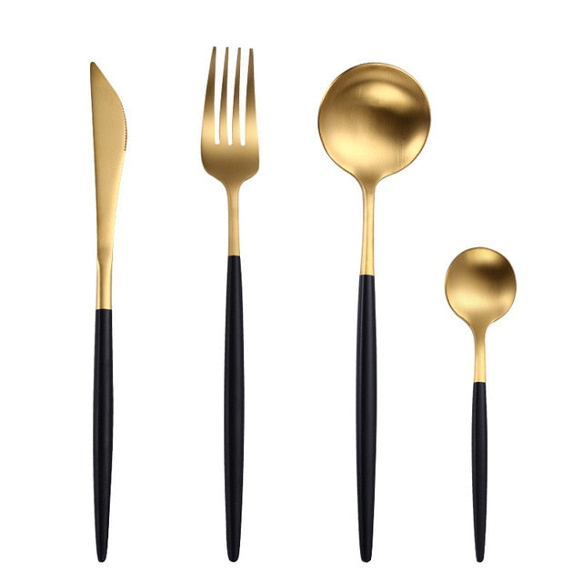 Steel Rose Gold Spoon Forks Knives Set Western Dinnerware
