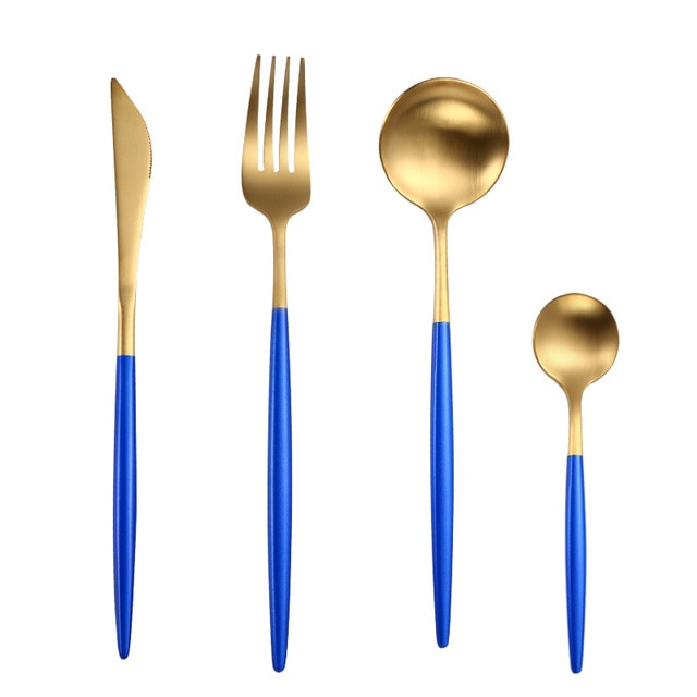 Steel Rose Gold Spoon Forks Knives Set Western Dinnerware