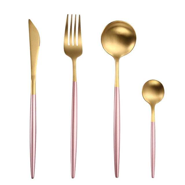 Steel Rose Gold Spoon Forks Knives Set Western Dinnerware
