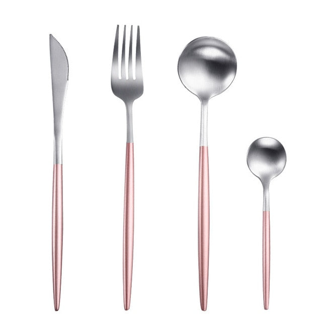 Steel Rose Gold Spoon Forks Knives Set Western Dinnerware