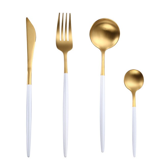 Steel Rose Gold Spoon Forks Knives Set Western Dinnerware