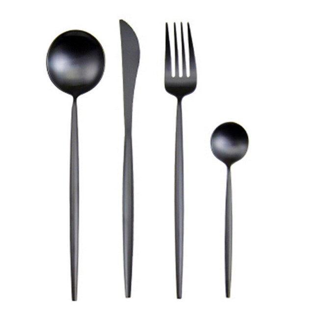 Steel Rose Gold Spoon Forks Knives Set Western Dinnerware