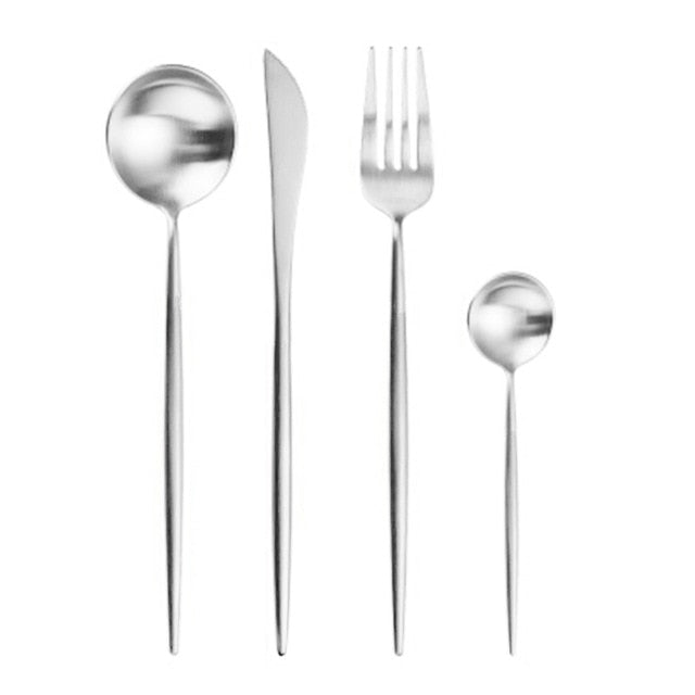 Steel Rose Gold Spoon Forks Knives Set Western Dinnerware
