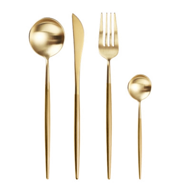 Steel Rose Gold Spoon Forks Knives Set Western Dinnerware