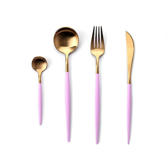 Steel Rose Gold Spoon Forks Knives Set Western Dinnerware