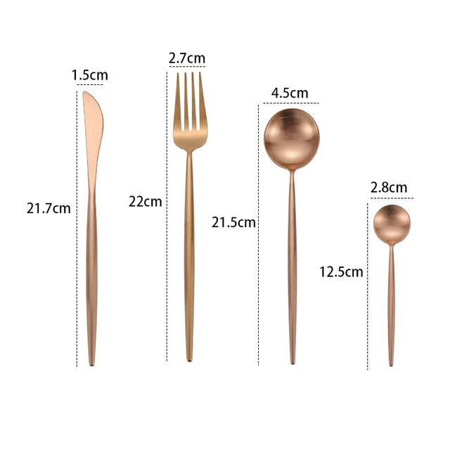 Steel Rose Gold Spoon Forks Knives Set Western Dinnerware