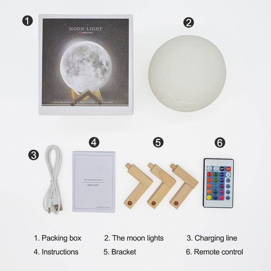 Customized 3D Print LED Moon Light