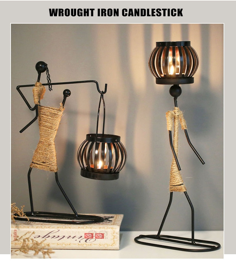 Metal Candlestick Abstract Character Sculpture