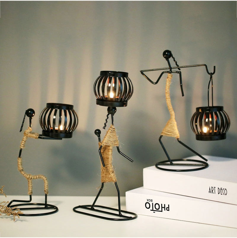 Metal Candlestick Abstract Character Sculpture