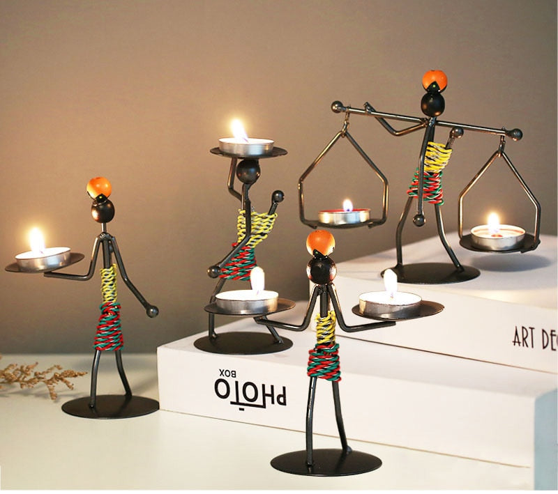 Metal Candlestick Abstract Character Sculpture