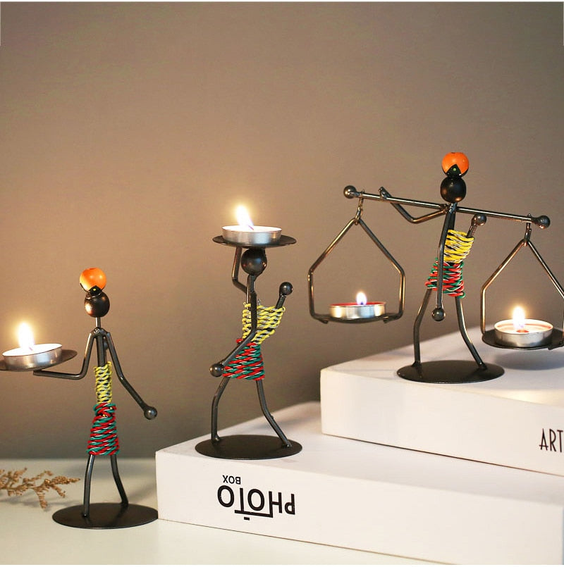 Metal Candlestick Abstract Character Sculpture