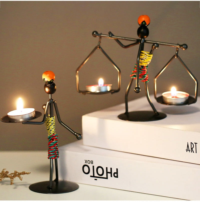 Metal Candlestick Abstract Character Sculpture