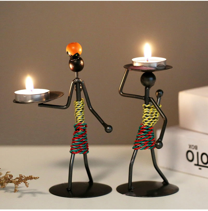 Metal Candlestick Abstract Character Sculpture