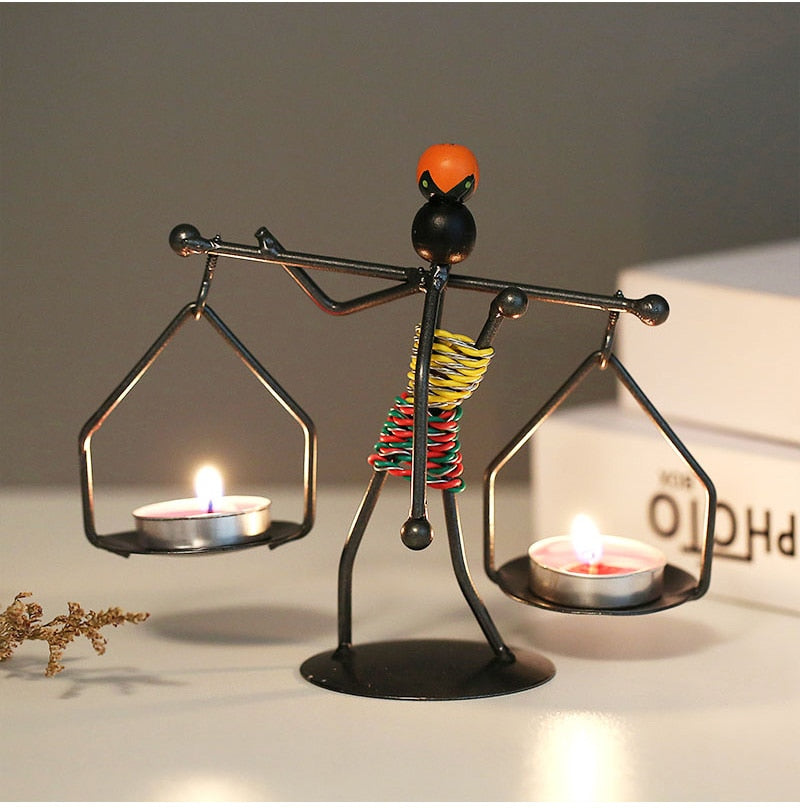 Metal Candlestick Abstract Character Sculpture