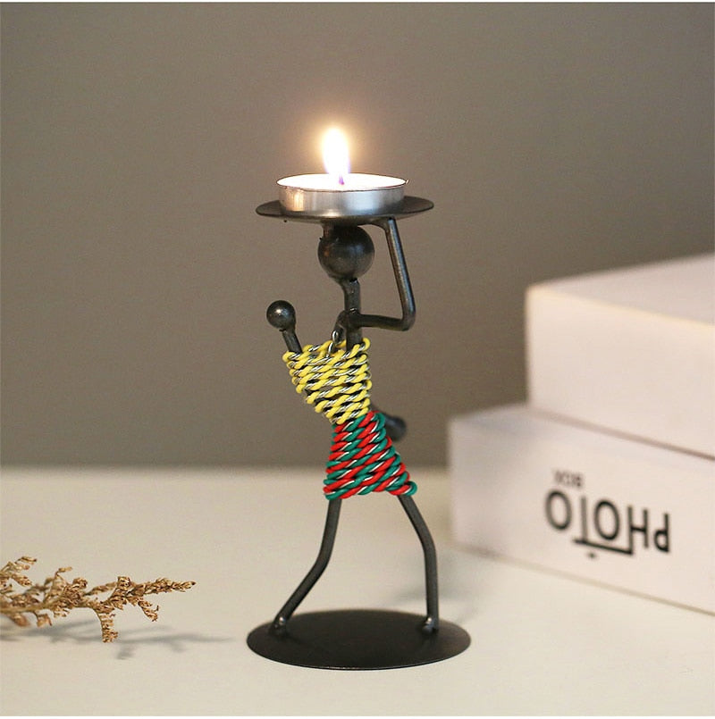 Metal Candlestick Abstract Character Sculpture