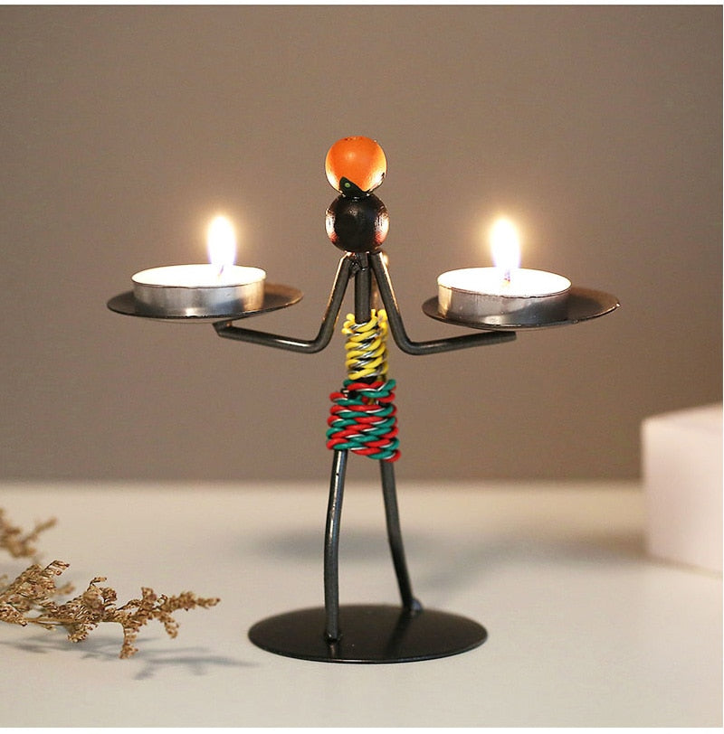 Metal Candlestick Abstract Character Sculpture