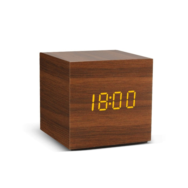 Alarm Clock LED Control Digital Wooden