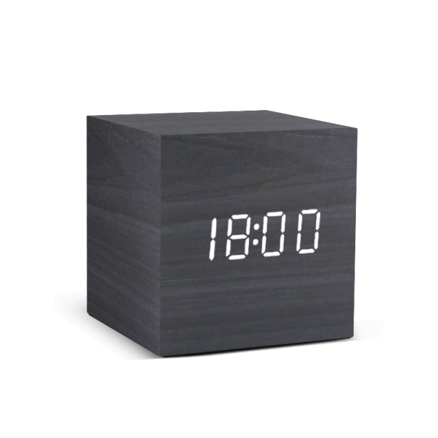 Alarm Clock LED Control Digital Wooden