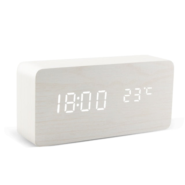 Alarm Clock LED Control Digital Wooden