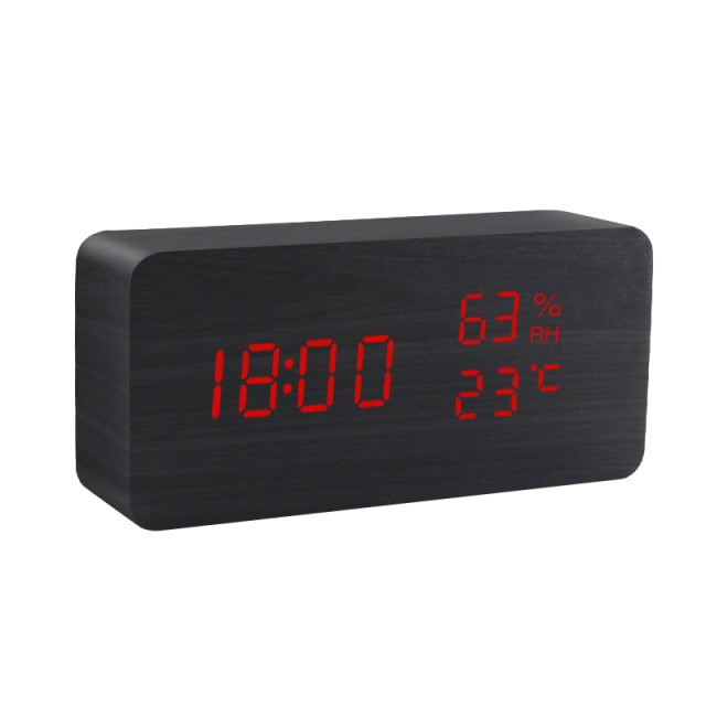 Alarm Clock LED Control Digital Wooden