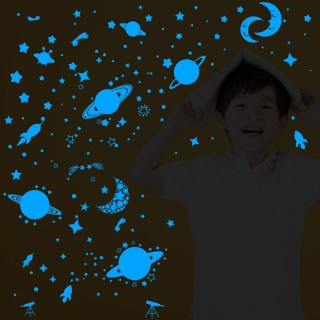 Blue Moon Stars Luminous Wall Stickers