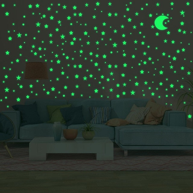 Blue Moon Stars Luminous Wall Stickers