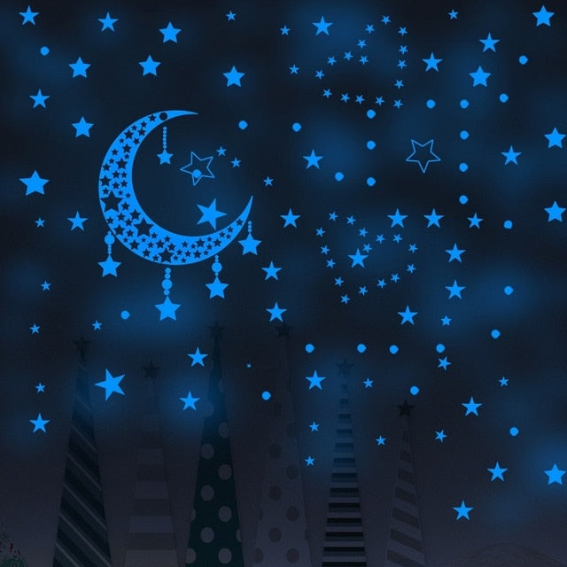 Blue Moon Stars Luminous Wall Stickers