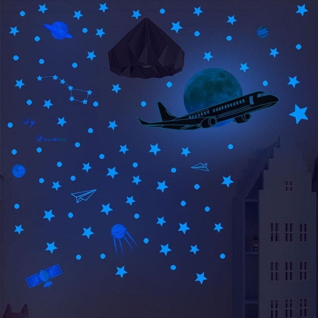 Blue Moon Stars Luminous Wall Stickers