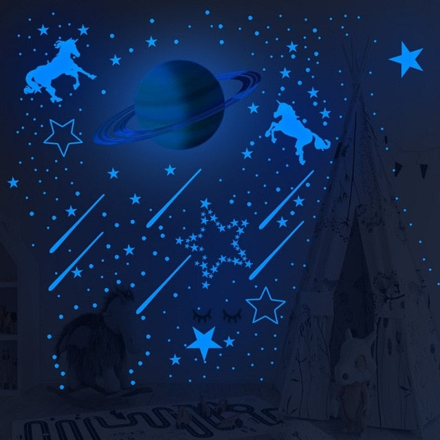 Blue Moon Stars Luminous Wall Stickers