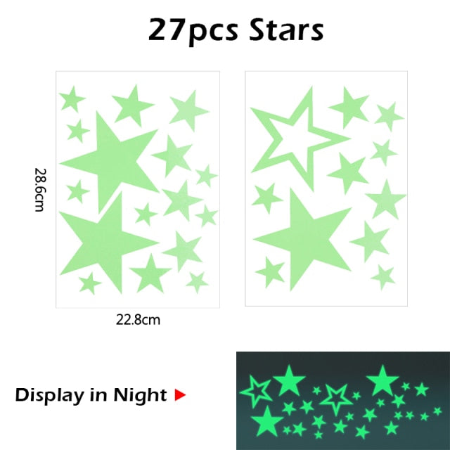 3D Stars Glow In The Dark Wall Sticker for Kids Room