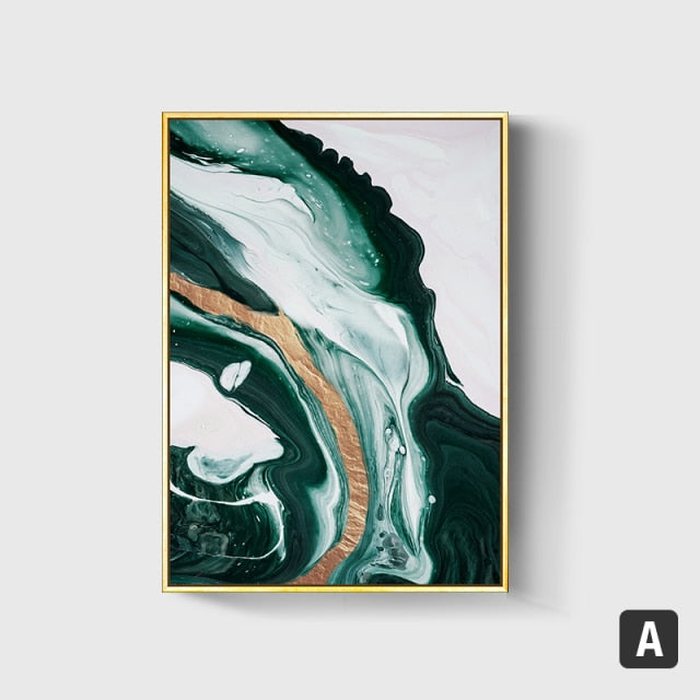 Abstract Gold foil lines Green Canvas Art Paintings