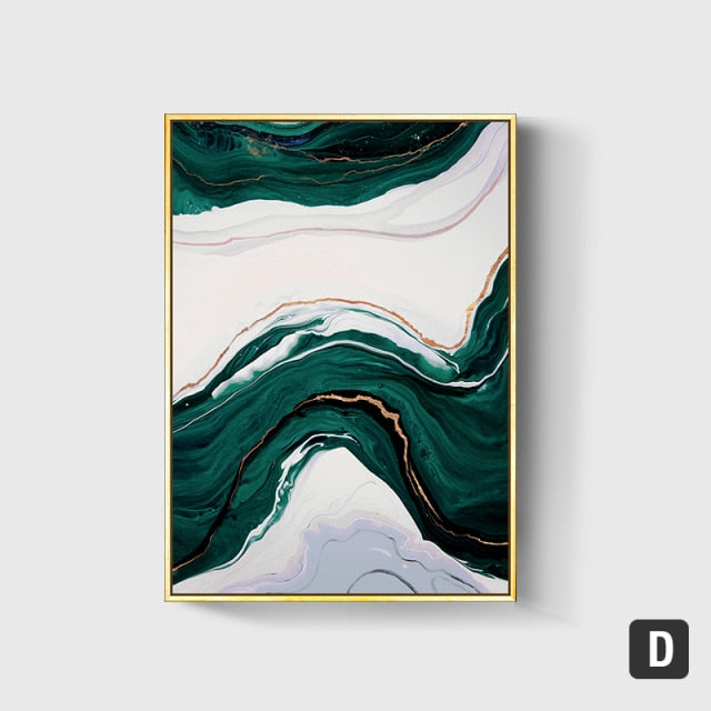 Abstract Gold foil lines Green Canvas Art Paintings