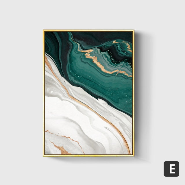 Abstract Gold foil lines Green Canvas Art Paintings