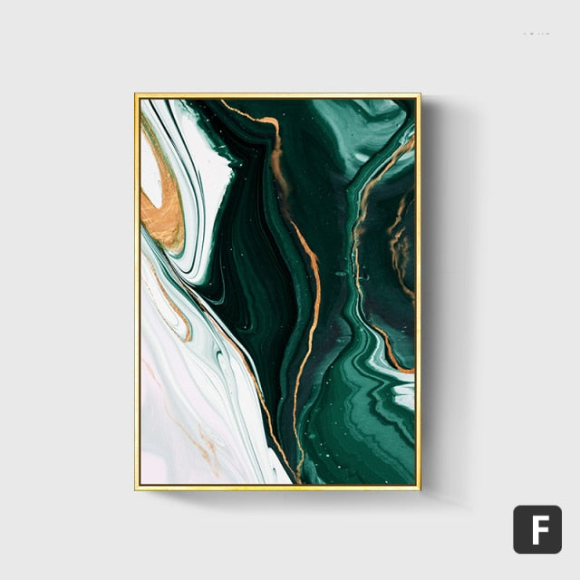 Abstract Gold foil lines Green Canvas Art Paintings