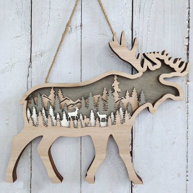 Wooden Animal Wolf Statue Ornaments