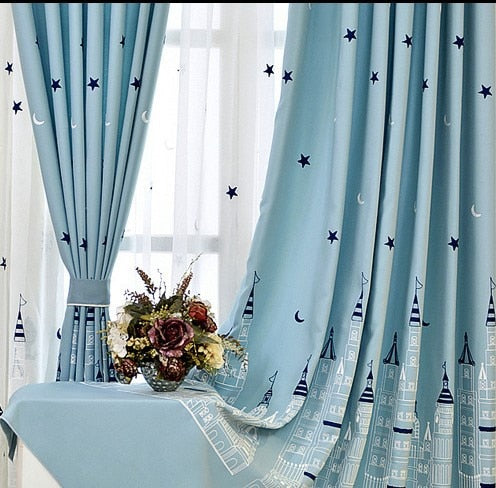 Cartoon Baby Room Curtains Embroidered Castle