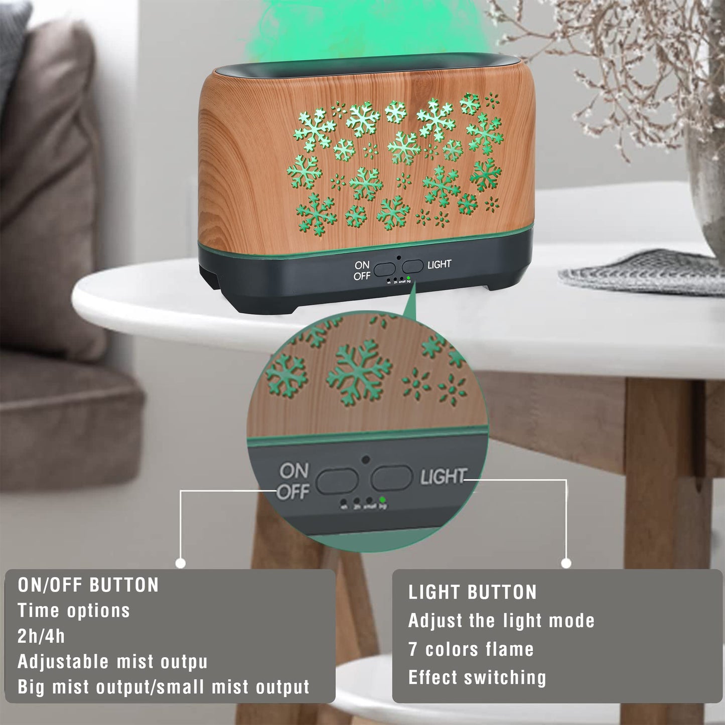 Snowflake Pattern Humidifier Household Colorful Aromatherapy